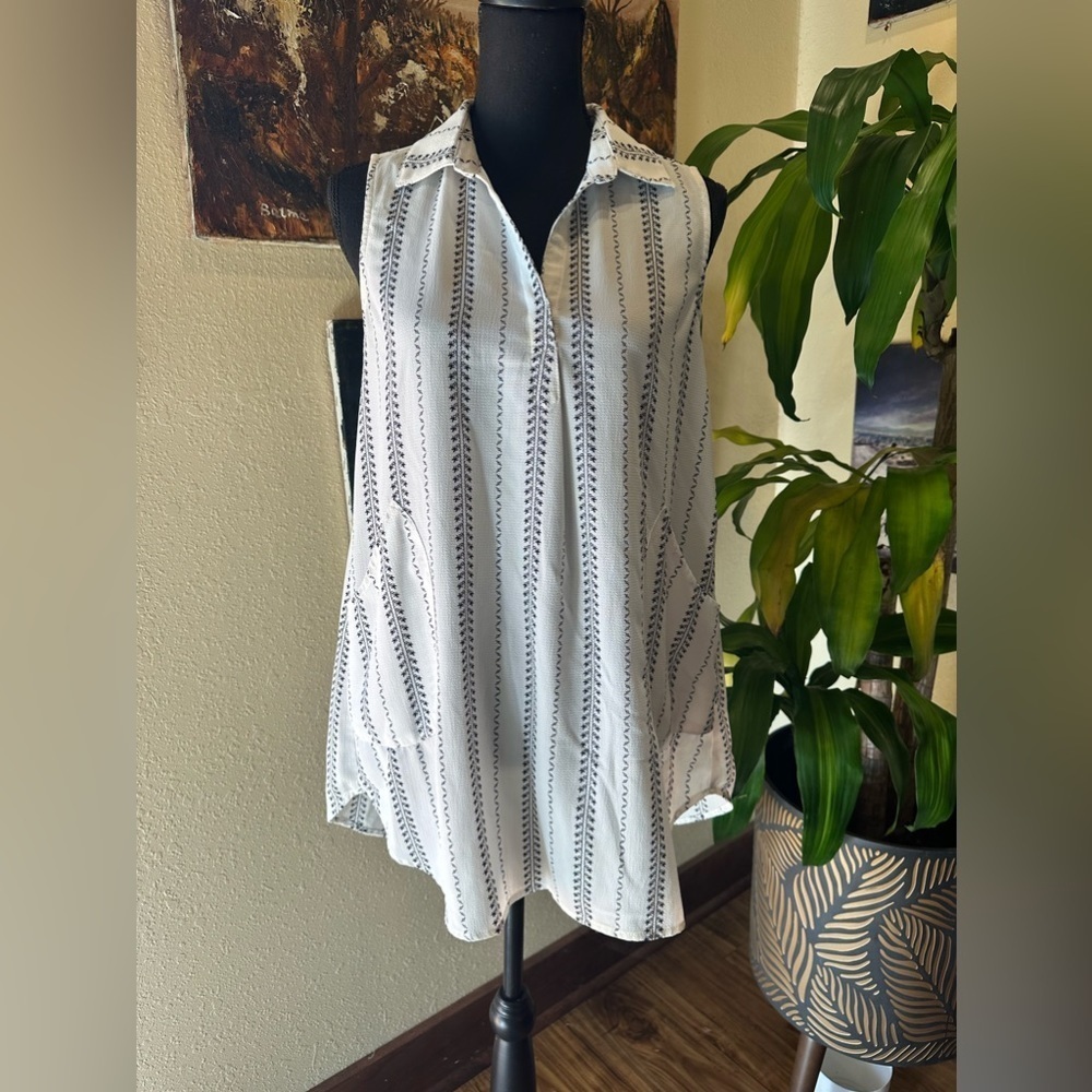EUC Entro sheer sleeveless button down tunic shirt light weight Sz S